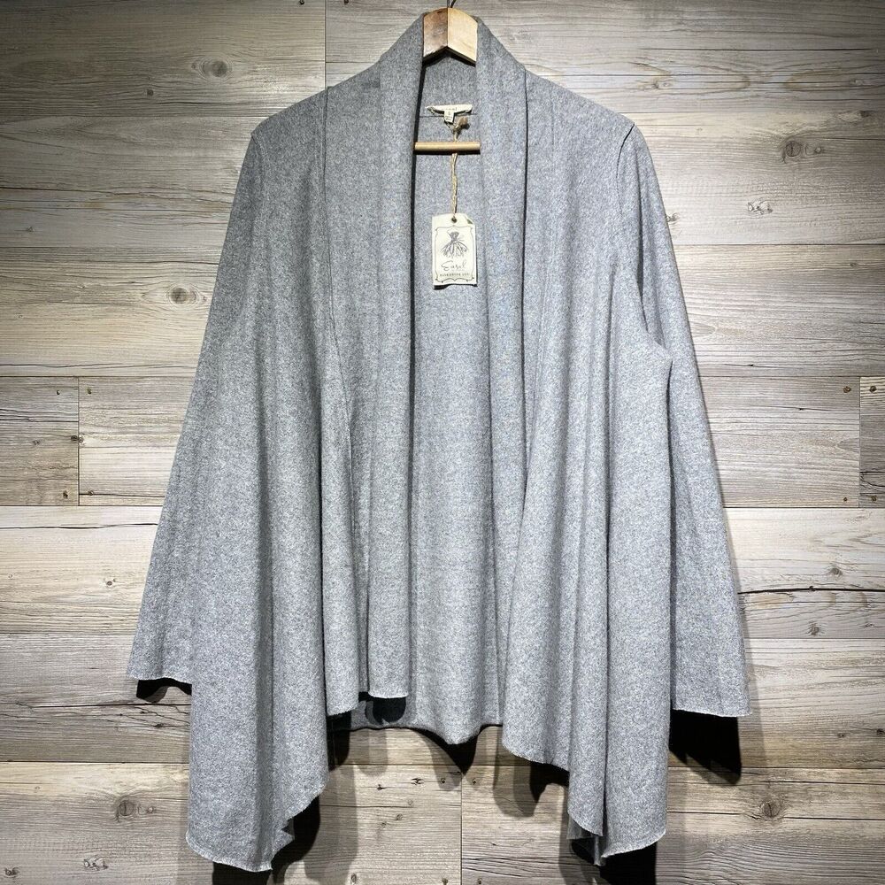 Easel Open Front Felted Wool Blend Cardigan Sweater Gray Oversized Waterfall SML